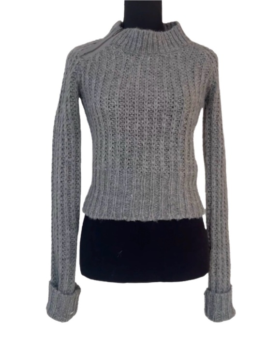 Eastside Westside Sweaters - EASTSIDE WESTSIDE ~ Gray Wool Knit Sweater w/Zipper Detail at Collar size M